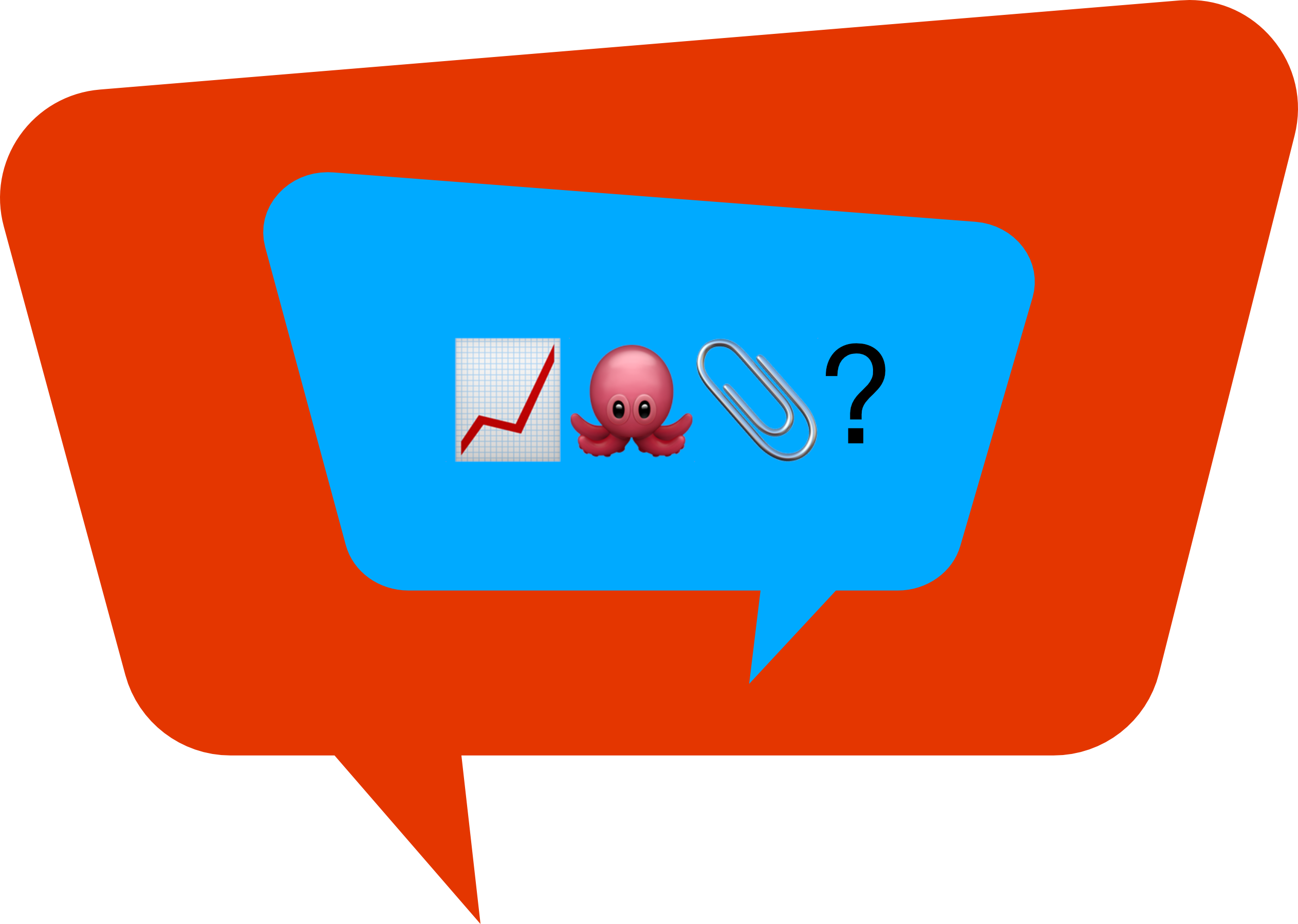 An image of a speech bubble embedded in another speech bubble. The inner bubble has a line graph, octopus, and paperclip emoji followed by a question mark.